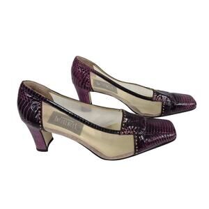 VTG Fashion Influences Purple Snakeskin/Sheer Mesh Pumps Heels w/ Studs Sz 10 M